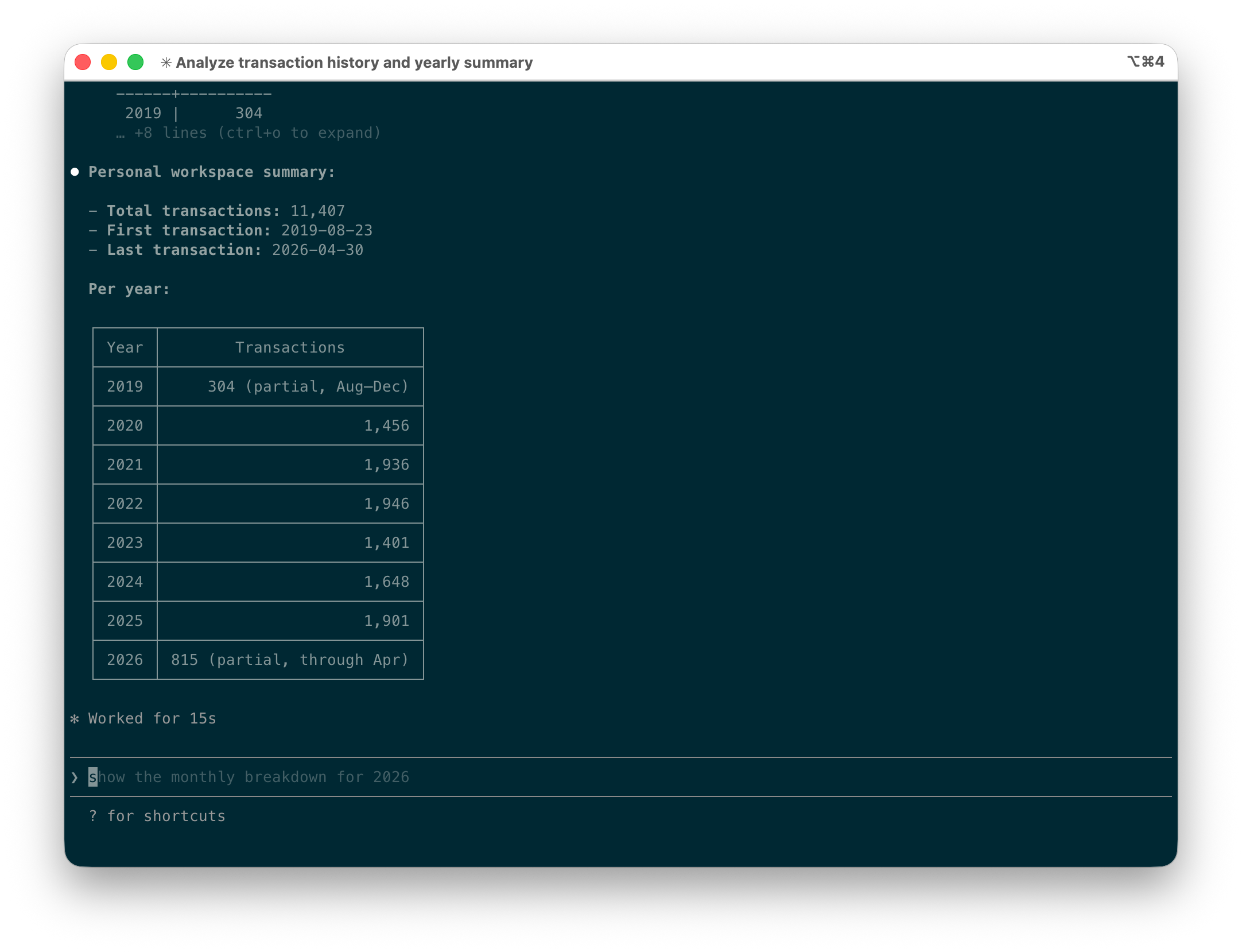 A screenshot of Claude Code returning the requested results.